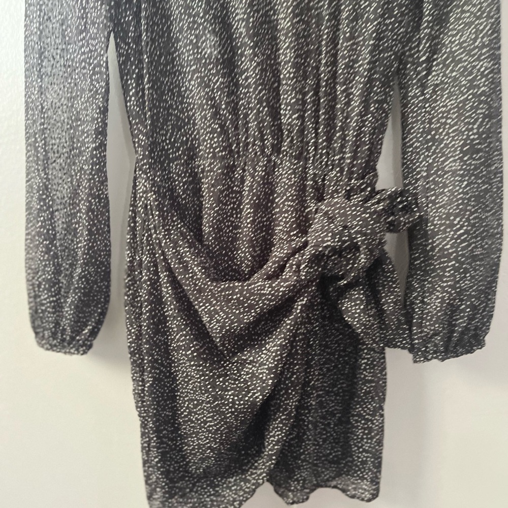 Zara Black Dress with White Speckles wrap dress in the front . Like new - Picture 3 of 6